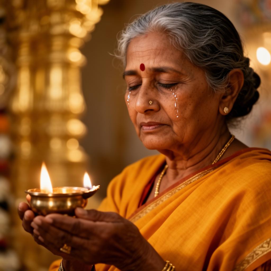 Devotee with diya